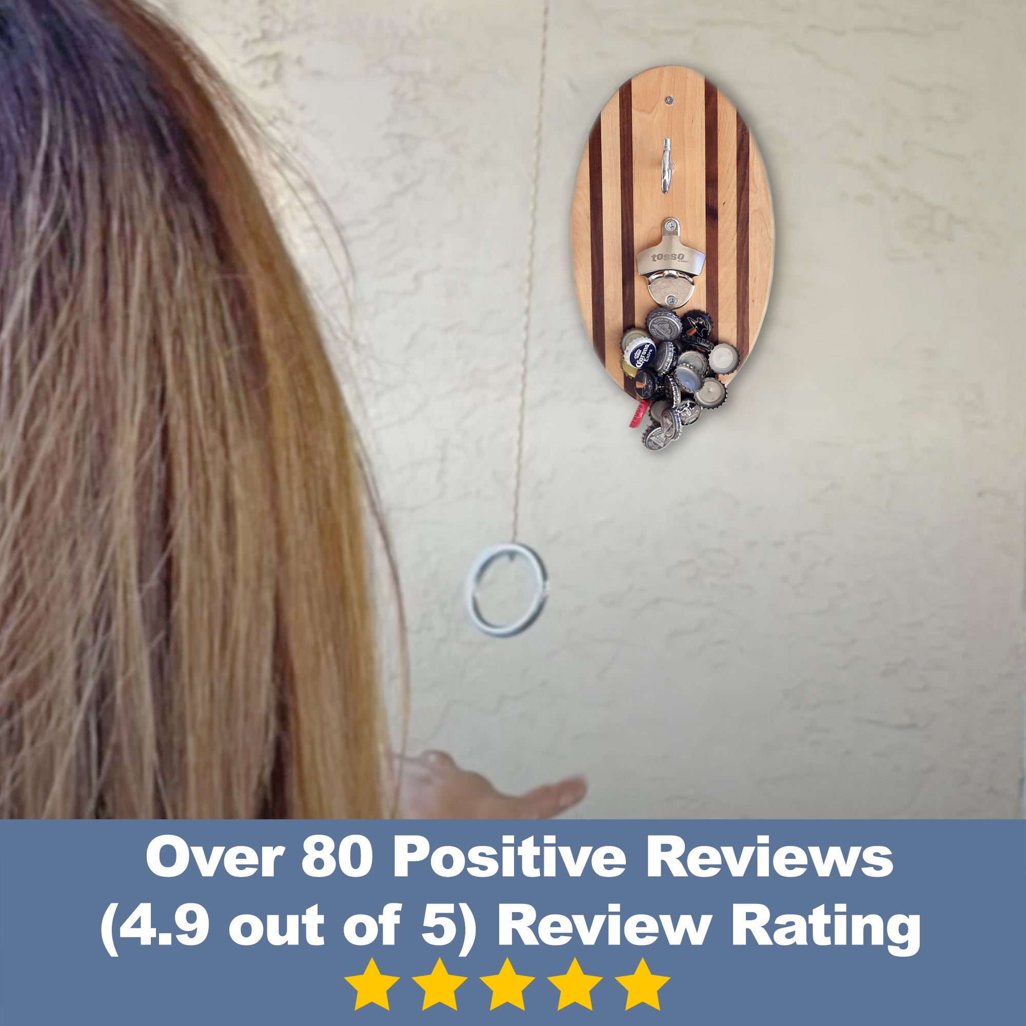 Hook and Ring Pro (Beach Stripes) with Bottle Opener and Magnetic Bottle Cap Catch