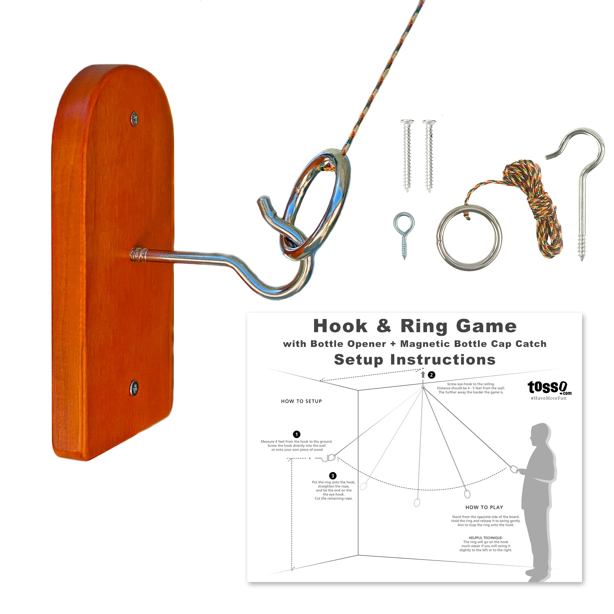 Hammer Crown Hook and Ring Game with Bottle Opener and Magnetic Bottle Cap Catch