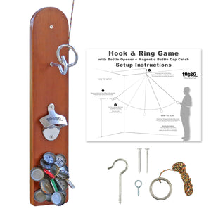 Hook and Ring Game with Bottle Opener and Magnetic Bottle Cap Catch