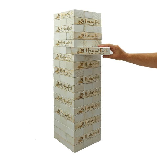 Personalized White Giant Tumble Tower with FREE bonus block bottle opener
